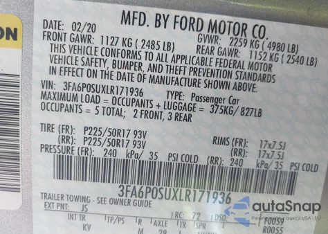 2020 Ford Fusion Plug-In Hybrid Titanium из США, поврежденный, VIN 3FA6P0SUXLR171936